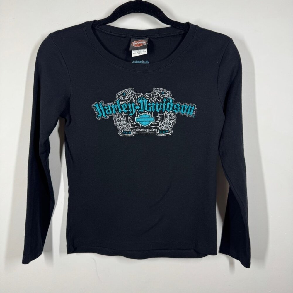 Vintage Y2K 2005 Harley Davidson Black Long Sleeve Graphic Tee Size S - Picture 2 of 15